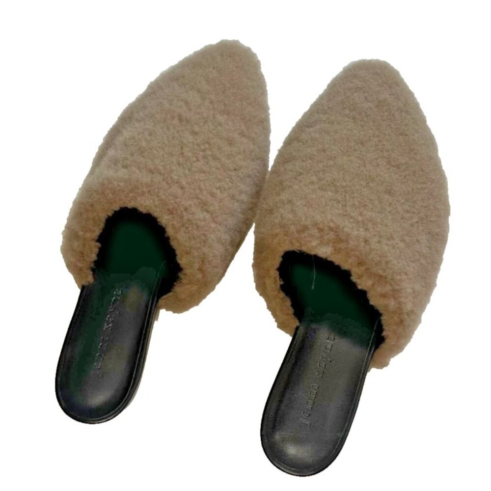 Jenni Kayne Shearling Mules Pointed Toe Slides Beige Leather EU 37 US 7